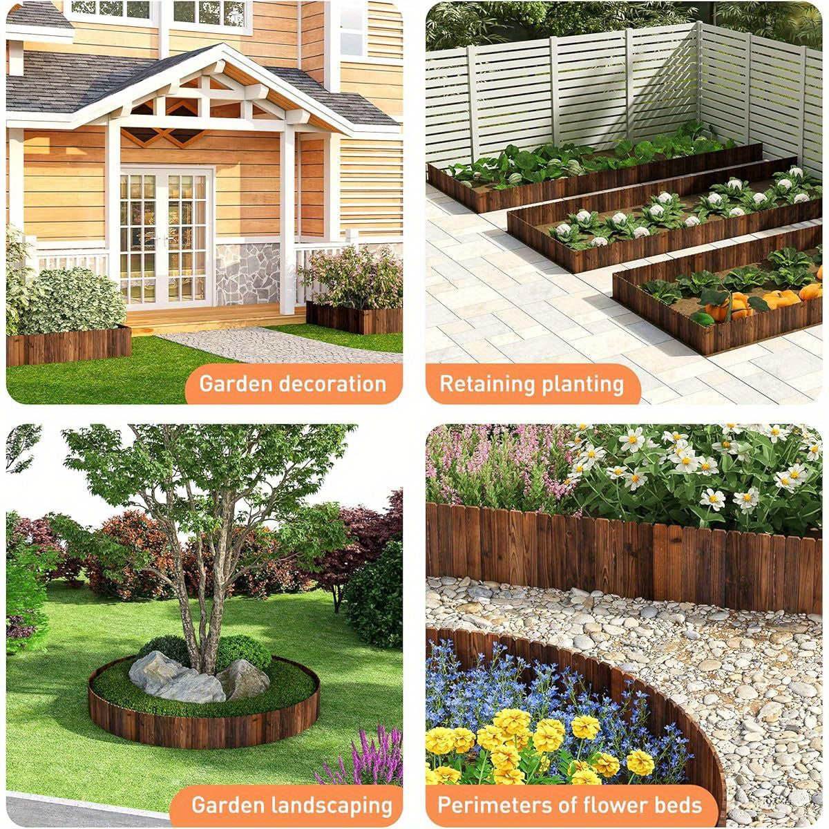 1pc Wooden Garden Fence & Edging - 11.8' H x 48' L, Durable Plastic Plant Support for Flower Beds, Trees, Patio Paths - Decorative Landscape Border, Easy Installation, Garden Fence for Yard, Tree Surround Protection, Natural Appearance