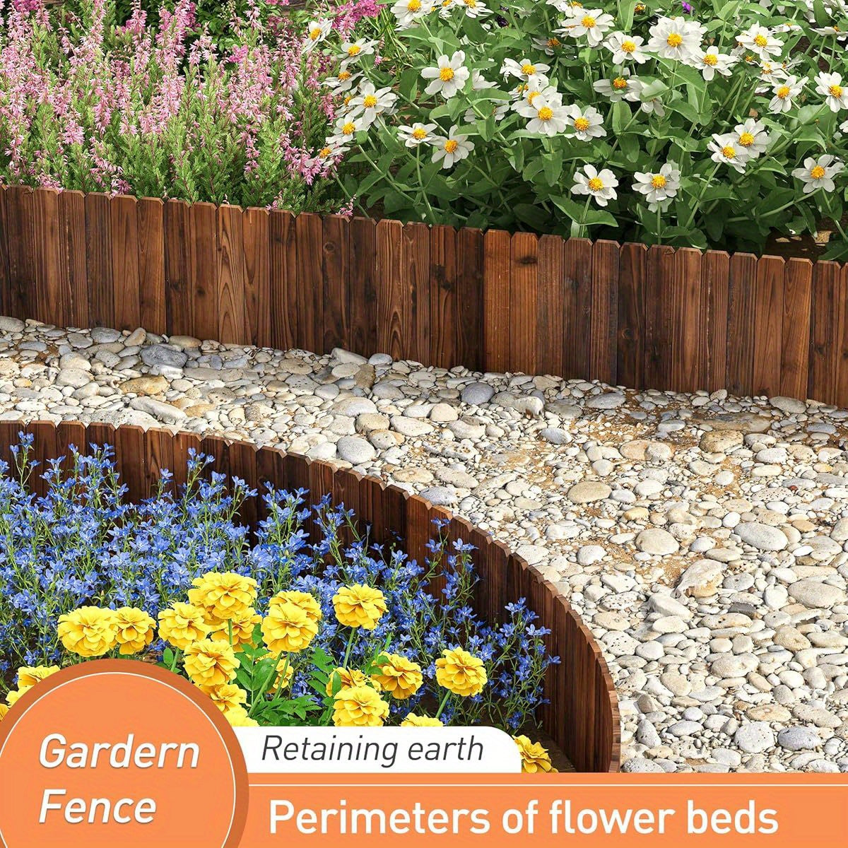 1pc Wooden Garden Fence & Edging - 11.8' H x 48' L, Durable Plastic Plant Support for Flower Beds, Trees, Patio Paths - Decorative Landscape Border, Easy Installation, Garden Fence for Yard, Tree Surround Protection, Natural Appearance