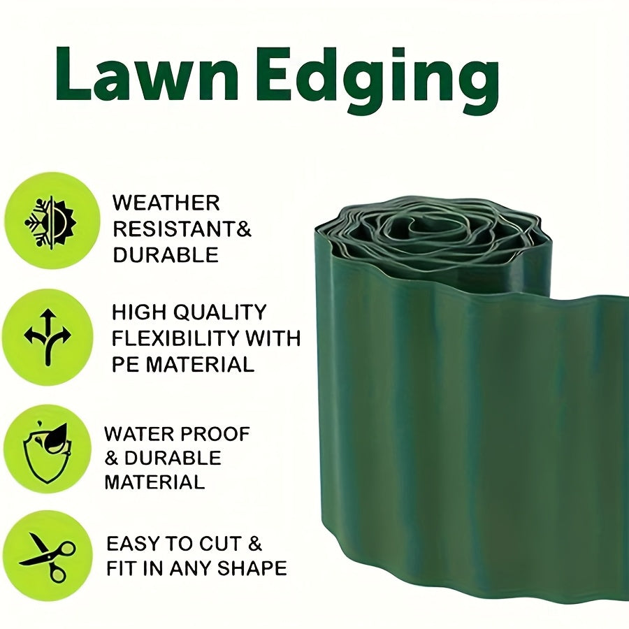 1pc Flexible Garden Fence 1pc Durable PP Flexible Garden Barrier Fence | Military Green Wave-Design Lawn Edging for Easy Installation, Decorative Landscape Border for Flower Beds, Gardens & Yard Maintenance