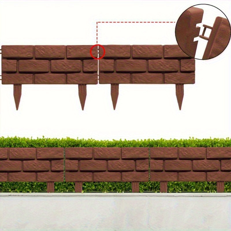 4 Polypropylene Garden Fence Edge, Splicing Brick Effect Lawn Border, DIY Plant Bed Partition, Ornamental Flower Bed Garden Bricks-Brown