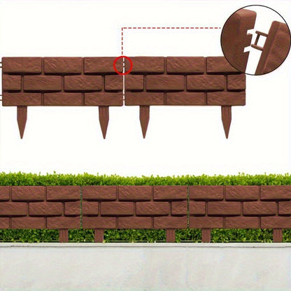 4 Polypropylene Garden Fence Edge, Splicing Brick Effect Lawn Border, DIY Plant Bed Partition, Ornamental Flower Bed Garden Bricks-Brown