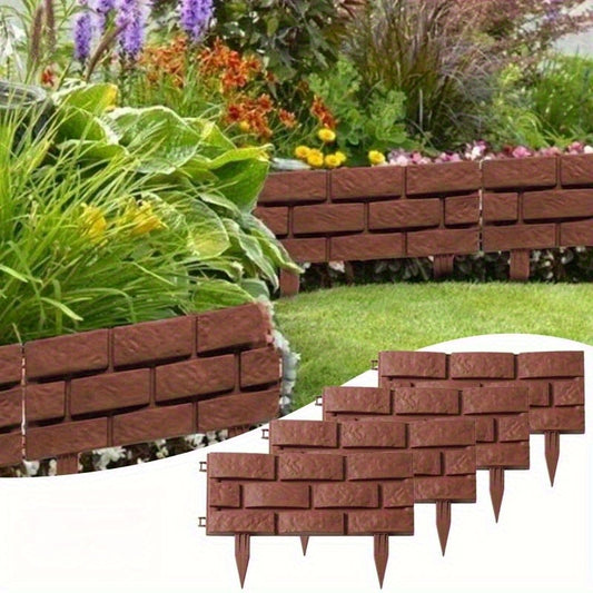 4 Polypropylene Garden Fence Edge, Splicing Brick Effect Lawn Border, DIY Plant Bed Partition, Ornamental Flower Bed Garden Bricks-Brown