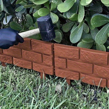 4 Polypropylene Garden Fence Edge, Splicing Brick Effect Lawn Border, DIY Plant Bed Partition, Ornamental Flower Bed Garden Bricks-Brown