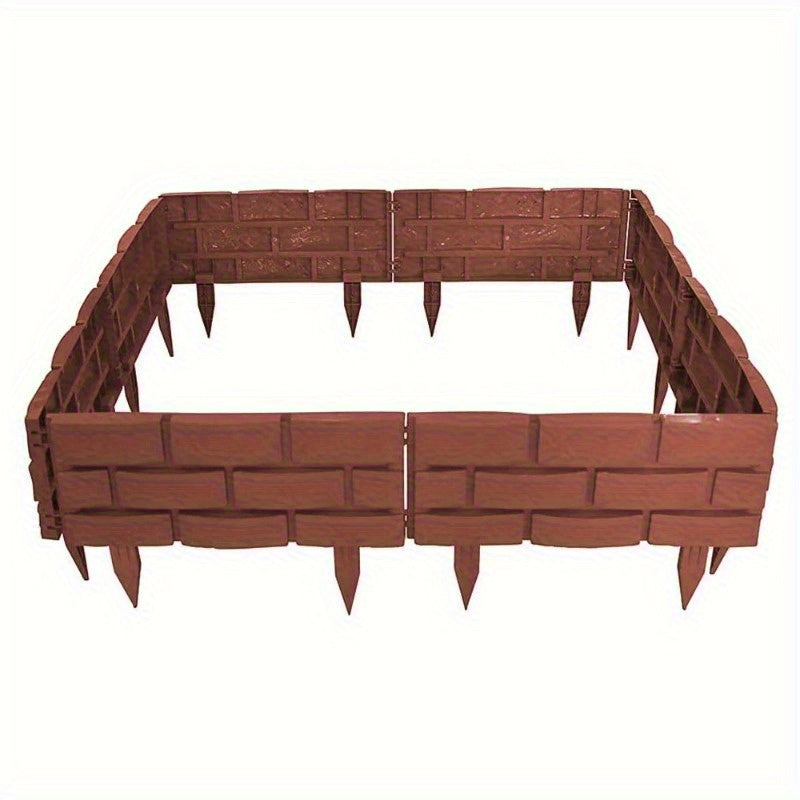 4 Polypropylene Garden Fence Edge, Splicing Brick Effect Lawn Border, DIY Plant Bed Partition, Ornamental Flower Bed Garden Bricks-Brown