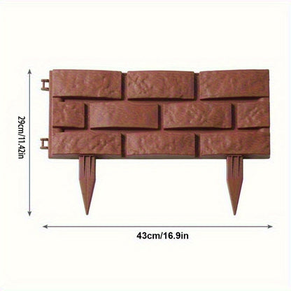 4 Polypropylene Garden Fence Edge, Splicing Brick Effect Lawn Border, DIY Plant Bed Partition, Ornamental Flower Bed Garden Bricks-Brown