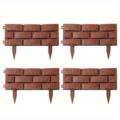 4 Polypropylene Garden Fence Edge, Splicing Brick Effect Lawn Border, DIY Plant Bed Partition, Ornamental Flower Bed Garden Bricks-Brown