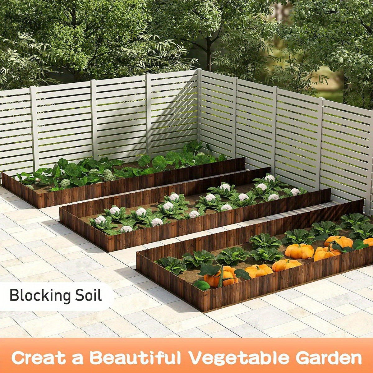 1pc Wooden Garden Fence & Edging - 11.8' H x 48' L, Durable Plastic Plant Support for Flower Beds, Trees, Patio Paths - Decorative Landscape Border, Easy Installation, Garden Fence for Yard, Tree Surround Protection, Natural Appearance