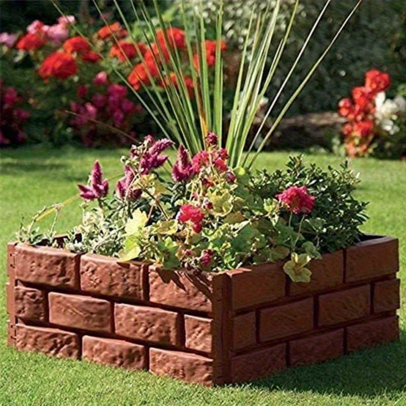 4 Polypropylene Garden Fence Edge, Splicing Brick Effect Lawn Border, DIY Plant Bed Partition, Ornamental Flower Bed Garden Bricks-Brown