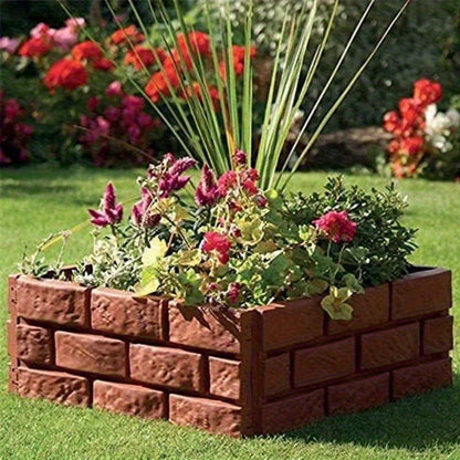 4 Polypropylene Garden Fence Edge, Splicing Brick Effect Lawn Border, DIY Plant Bed Partition, Ornamental Flower Bed Garden Bricks-Brown