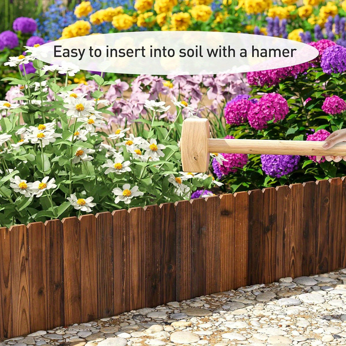 1pc Wooden Garden Fence & Edging - 11.8' H x 48' L, Durable Plastic Plant Support for Flower Beds, Trees, Patio Paths - Decorative Landscape Border, Easy Installation, Garden Fence for Yard, Tree Surround Protection, Natural Appearance