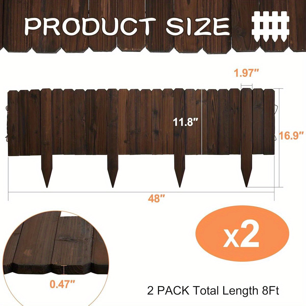 1pc Wooden Garden Fence & Edging - 11.8' H x 48' L, Durable Plastic Plant Support for Flower Beds, Trees, Patio Paths - Decorative Landscape Border, Easy Installation, Garden Fence for Yard, Tree Surround Protection, Natural Appearance