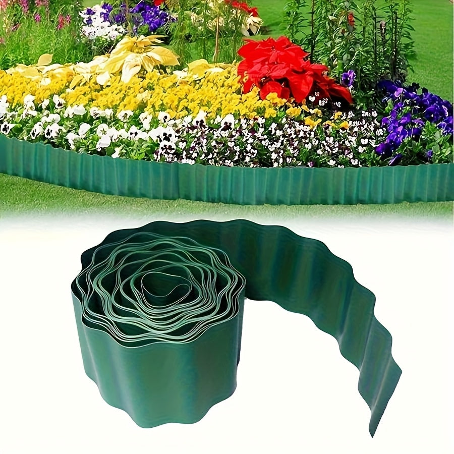 1pc Flexible Garden Fence 1pc Durable PP Flexible Garden Barrier Fence | Military Green Wave-Design Lawn Edging for Easy Installation, Decorative Landscape Border for Flower Beds, Gardens & Yard Maintenance
