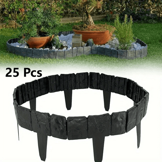 25pcs Black Stone Effect Garden Edging - Realistic Plastic Landscape Border for Flower Beds & Walkways - Flexible & Durable Outdoor Decor, Easy Installation, Durable Imitation Stone Effec