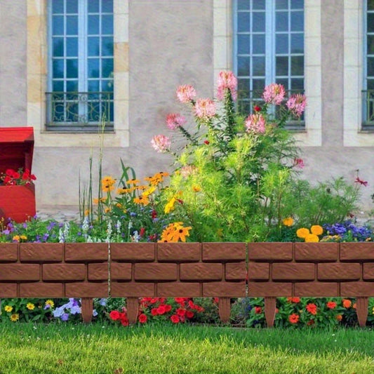 4 Polypropylene Garden Fence Edge, Splicing Brick Effect Lawn Border, DIY Plant Bed Partition, Ornamental Flower Bed Garden Bricks-Brown