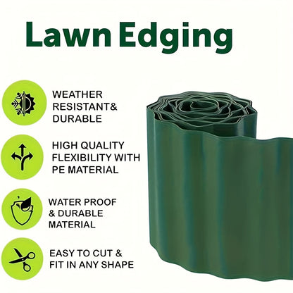 1pc Flexible Garden Fence 1pc Durable PP Flexible Garden Barrier Fence | Military Green Wave-Design Lawn Edging for Easy Installation, Decorative Landscape Border for Flower Beds, Gardens & Yard Maintenance